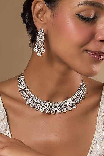 White Finish Zircon Necklace Set