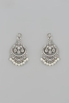 White Finish Zircon Chandbali Earrings