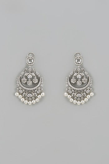 White Finish Zircon Chandbali Earrings