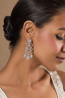 White Finish Zircon & Green Stone Dangler Earrings