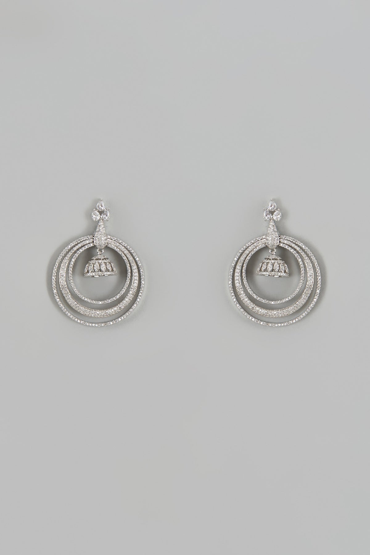 White Finish Zircon Chandbali Earrings