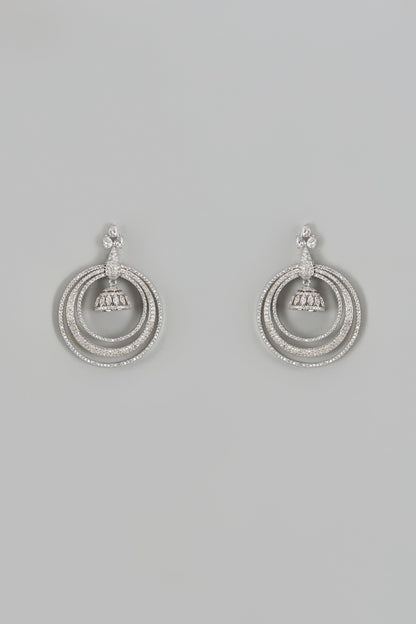 White Finish Zircon Chandbali Earrings