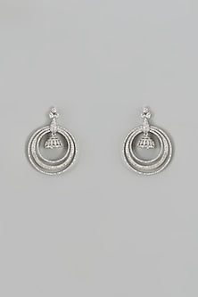White Finish Zircon Chandbali Earrings