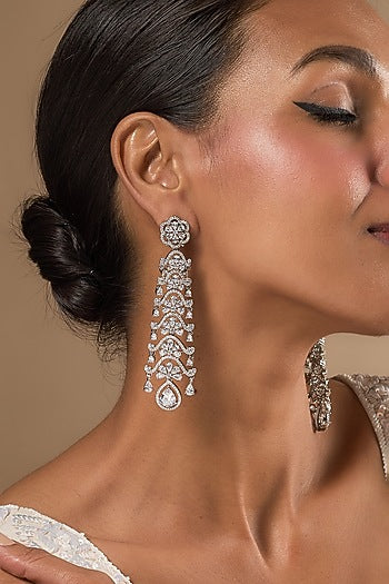 White Finish Zircon Dangler Earrings