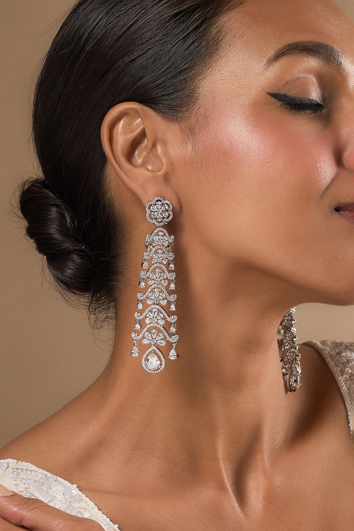 White Finish Zircon Dangler Earrings