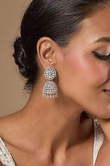 White Finish Zircon Jhumka Earrings