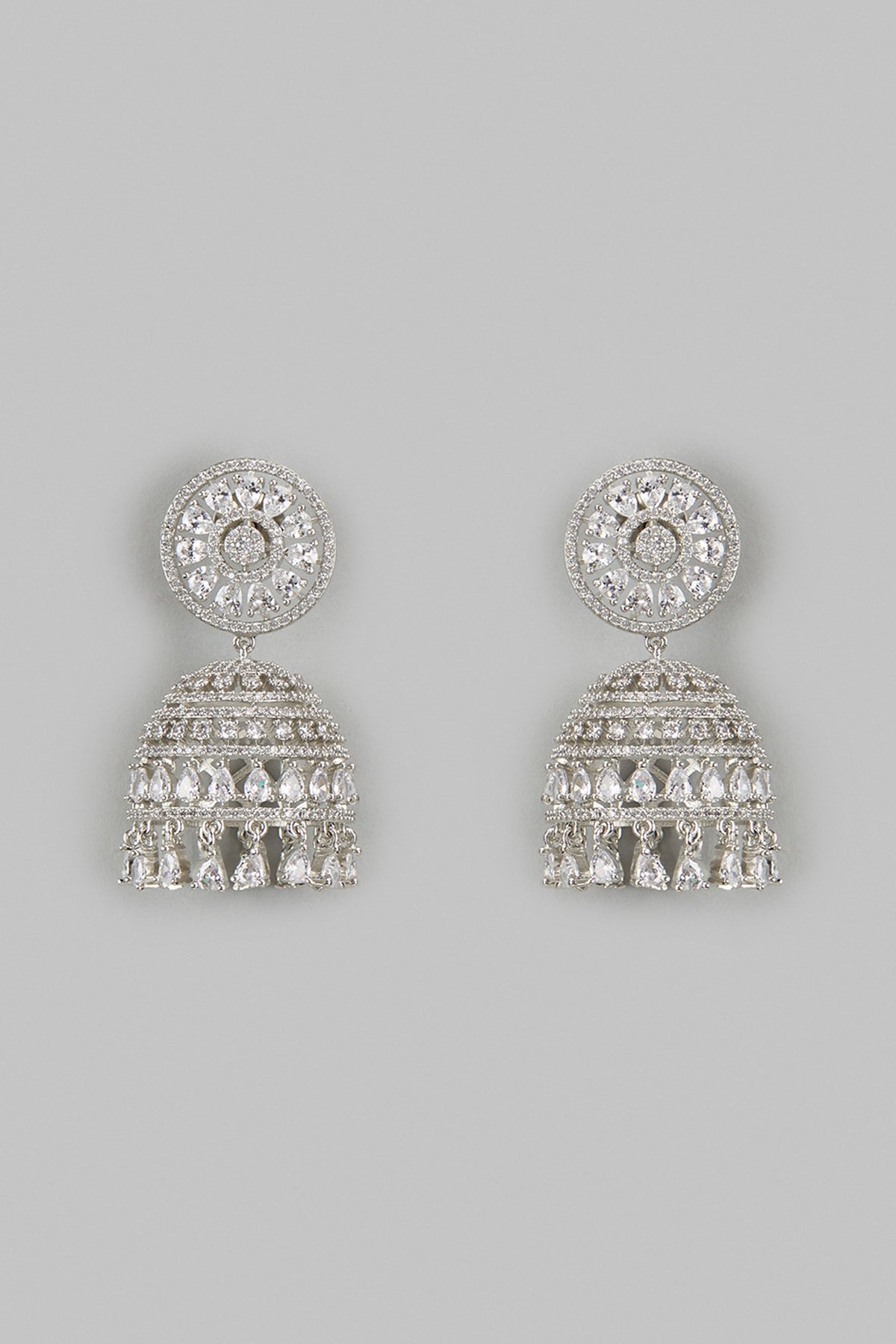 White Finish Zircon Jhumka Earrings