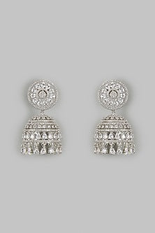 White Finish Zircon Jhumka Earrings