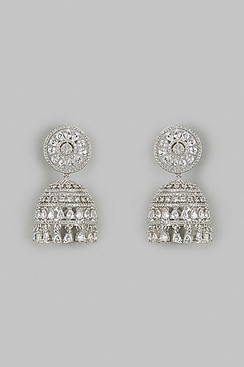 White Finish Zircon Jhumka Earrings