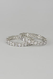 White Finish Zircon Bangles (Set of 2)