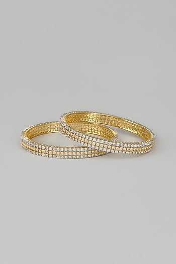 Gold Finish Zircon Bangles (Set of 2)