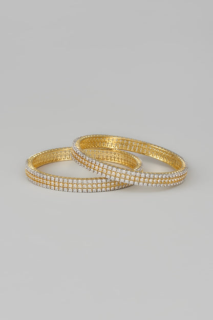Gold Finish Zircon Bangles (Set of 2)