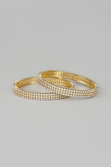Gold Finish Zircon Bangles (Set of 2)