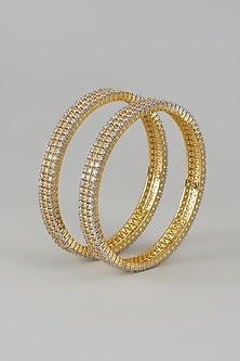 Gold Finish Zircon Bangles (Set of 2)