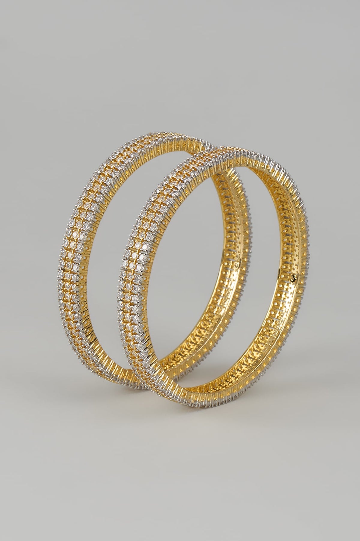 Gold Finish Zircon Bangles (Set of 2)