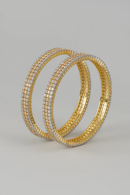 Gold Finish Zircon Bangles (Set of 2)