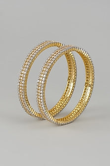 Gold Finish Zircon Bangles (Set of 2)