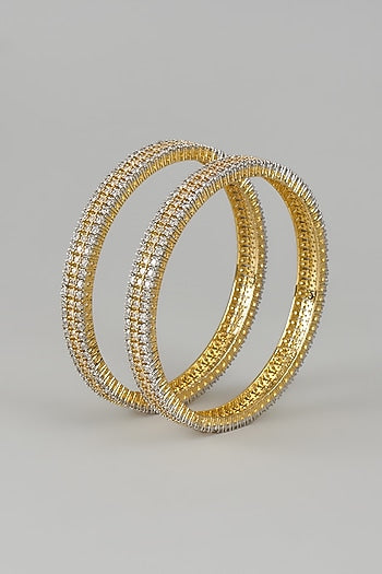 Gold Finish Zircon Bangles (Set of 2)