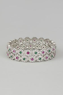 White Finish Zircon & Red Stone Bangles (Set of 2)