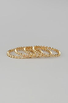 Gold Finish Zircon Bangles (Set of 4)