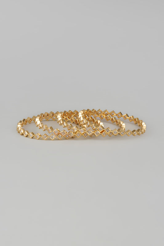 Gold Finish Zircon Bangles (Set of 4)
