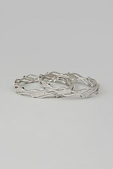 White Finish Zircon Bangles (Set of 2)