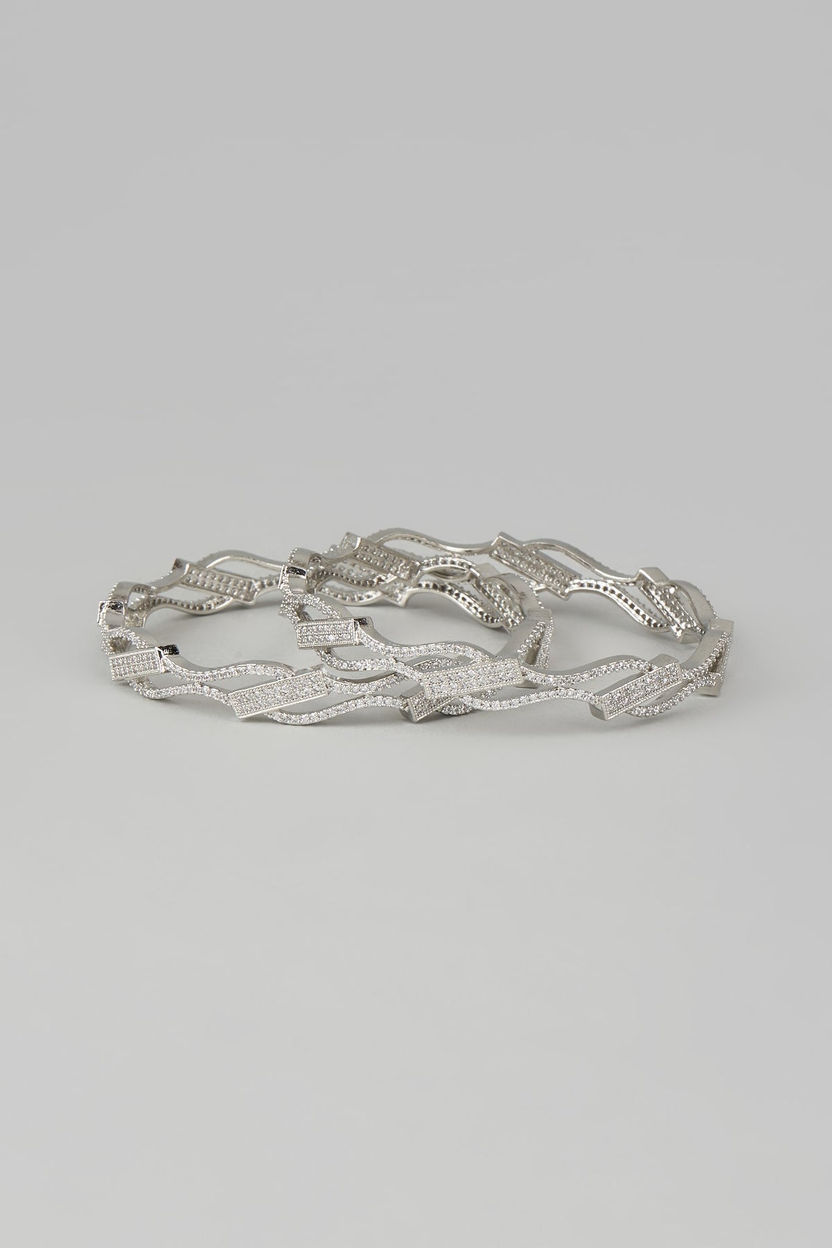White Finish Zircon Bangles (Set of 2)