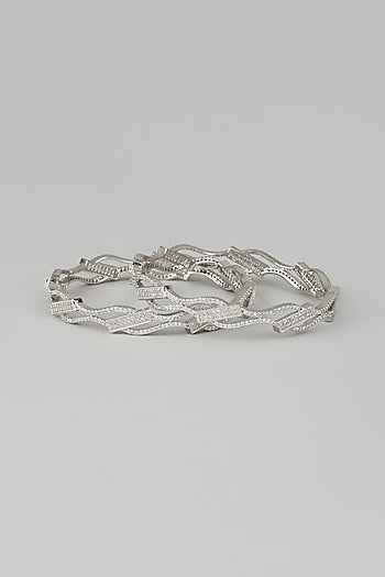 White Finish Zircon Bangles (Set of 2)