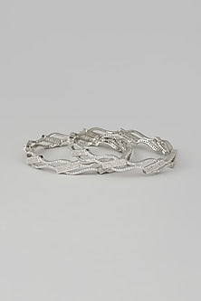 White Finish Zircon Bangles (Set of 2)