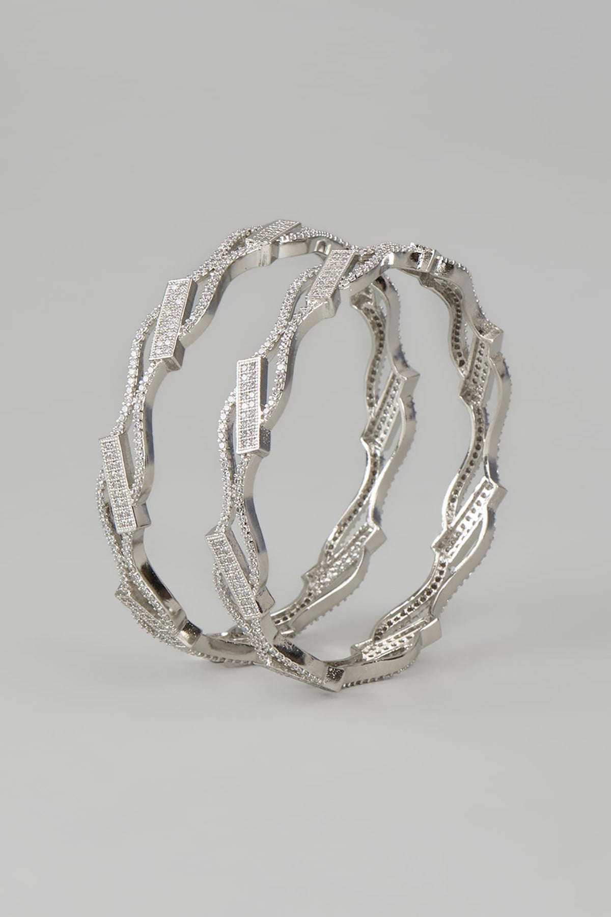 White Finish Zircon Bangles (Set of 2)
