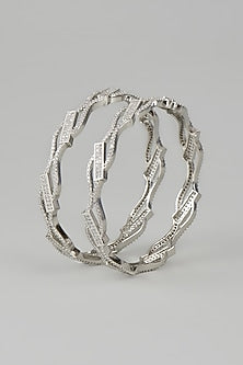White Finish Zircon Bangles (Set of 2)