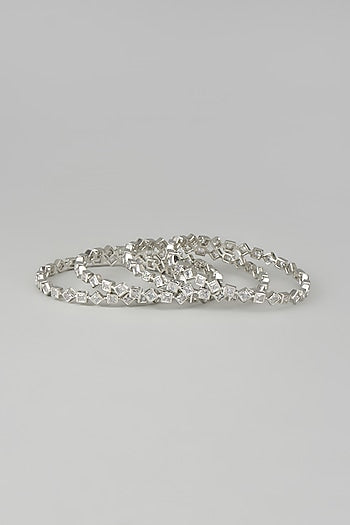 White Finish Zircon Bangles (Set of 4)