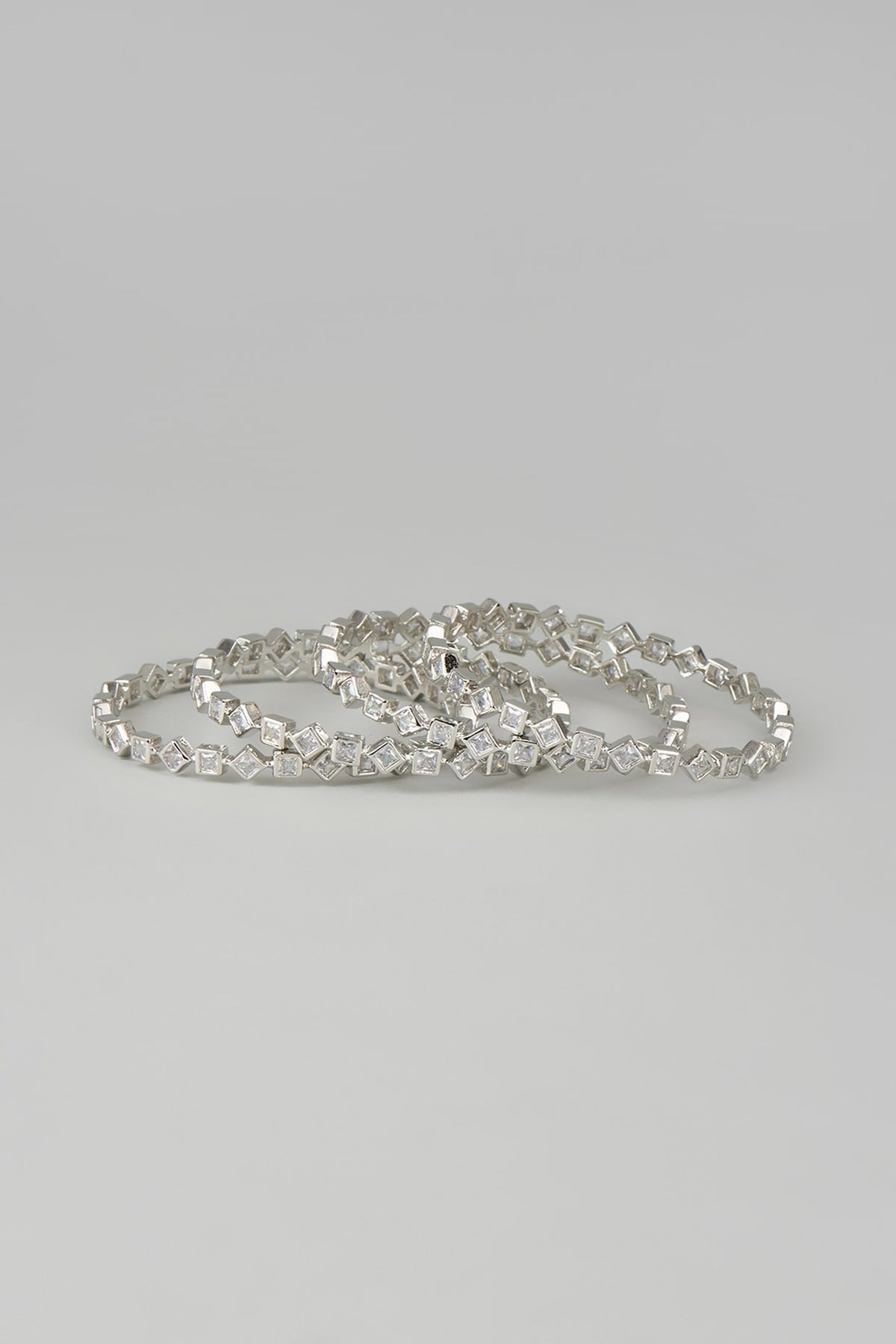 White Finish Zircon Bangles (Set of 4)