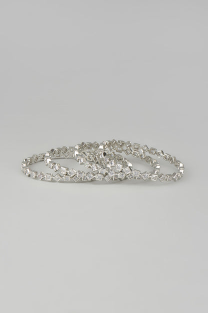 White Finish Zircon Bangles (Set of 4)