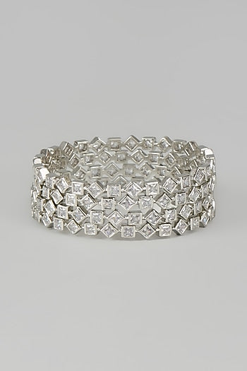 White Finish Zircon Bangles (Set of 4)