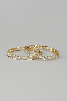 Gold Finish Zircon Bangles (Set of 2)
