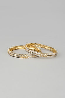 Gold Finish Zircon Bangles (Set of 2)