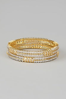 Gold Finish Zircon Bangles (Set of 2)