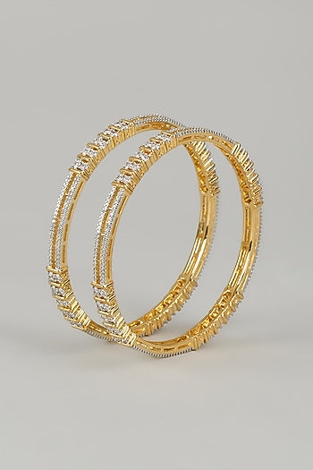 Gold Finish Zircons Bangles (Set of 2)