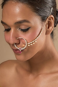 Gold Finish Zircons & Red Stone Nose Ring