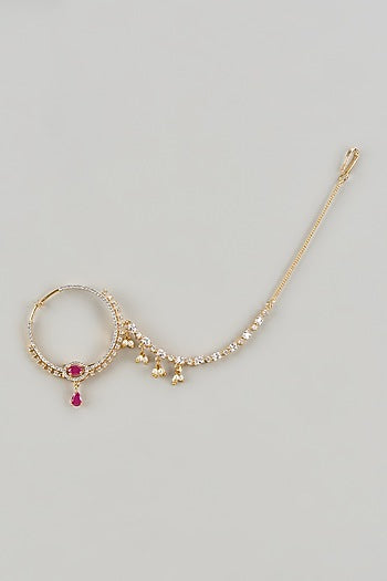Gold Finish Zircons & Red Stone Nose Ring