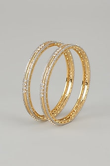 Gold Finish Zircons Bangles (Set of 2)
