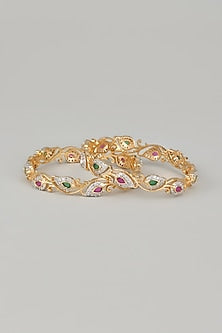 Gold Finish Zircons & Multi-Colored Stone Bangles (Set of 2)