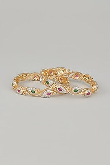 Gold Finish Zircons & Multi-Colored Stone Bangles (Set of 2)