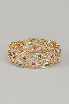 Gold Finish Zircons & Multi-Colored Stone Bangles (Set of 2)