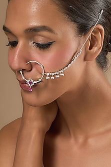 White Finish Zircons & Red Stone Nose Ring