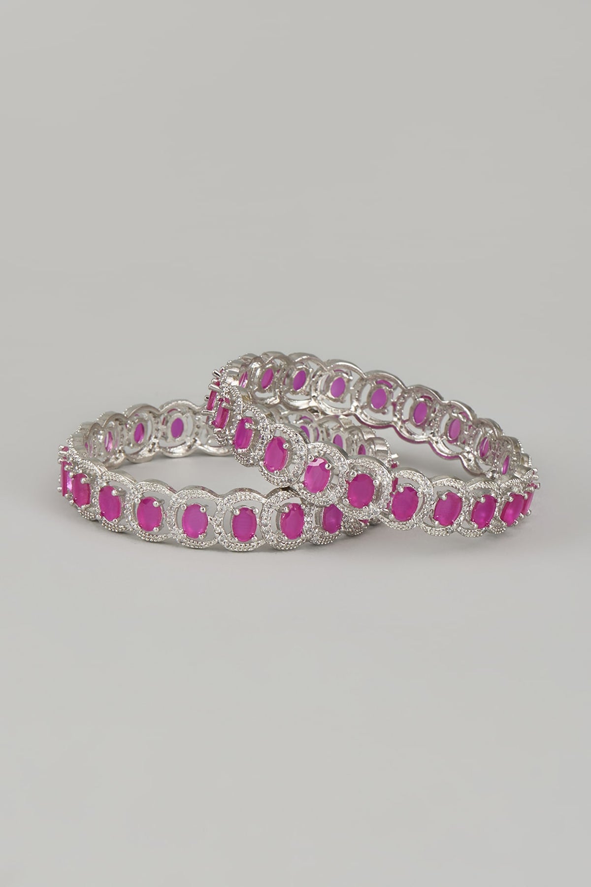 White Finish Zircons & Red Stone Bangles (Set of 2)