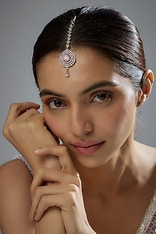 White Finish Zircon & Pink Stone Maangtikka