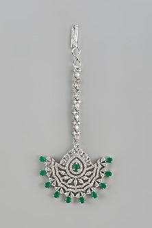White Finish Zircon & Green Stone Maangtikka