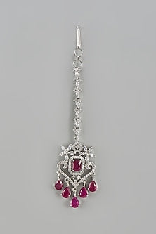 White Finish Zircon & Red Stone Maangtikka